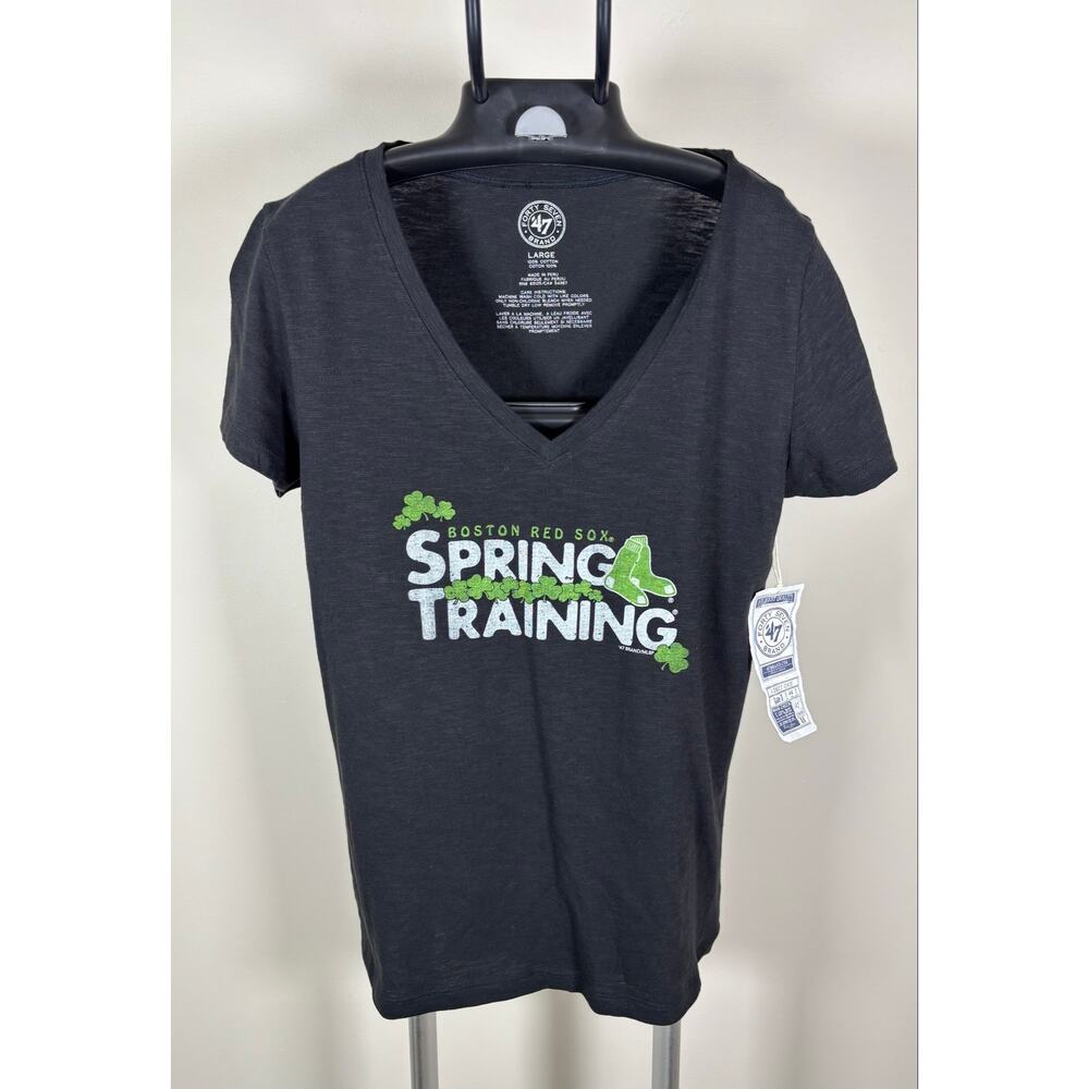 '47 Brand Boston Red Sox Spring Training V-Neck T-Shirt Black Shamrock Women's L